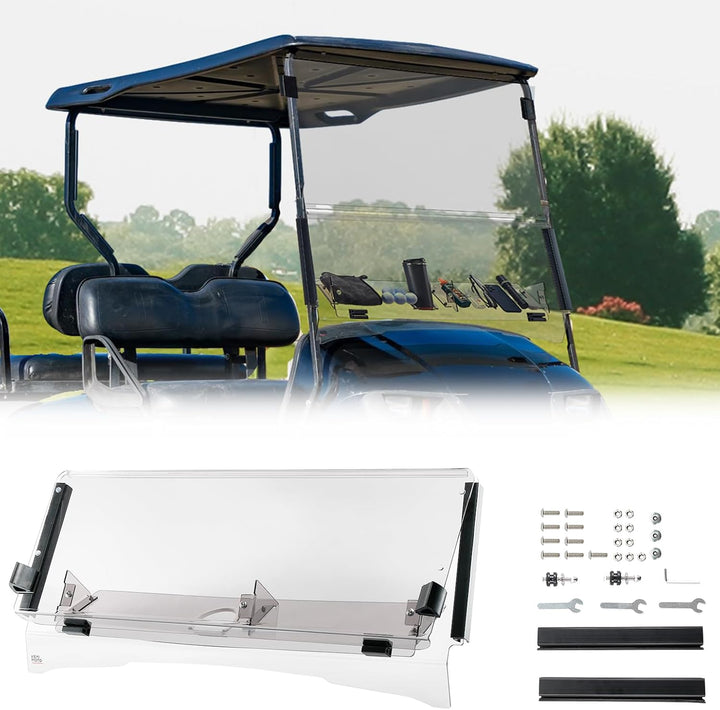 Foldable Golf Cart Windshield with Storage Basket for EZGO TXT - Kemimoto