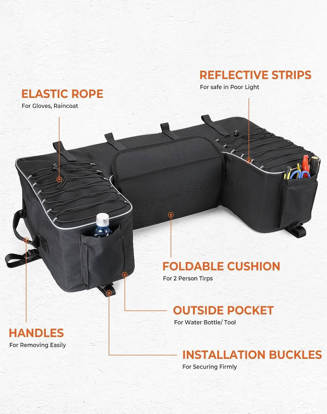 Upgraded ATV 55L Rear Seat Storage Bag with Built-In Frame & Removable Cushion - Kemimoto