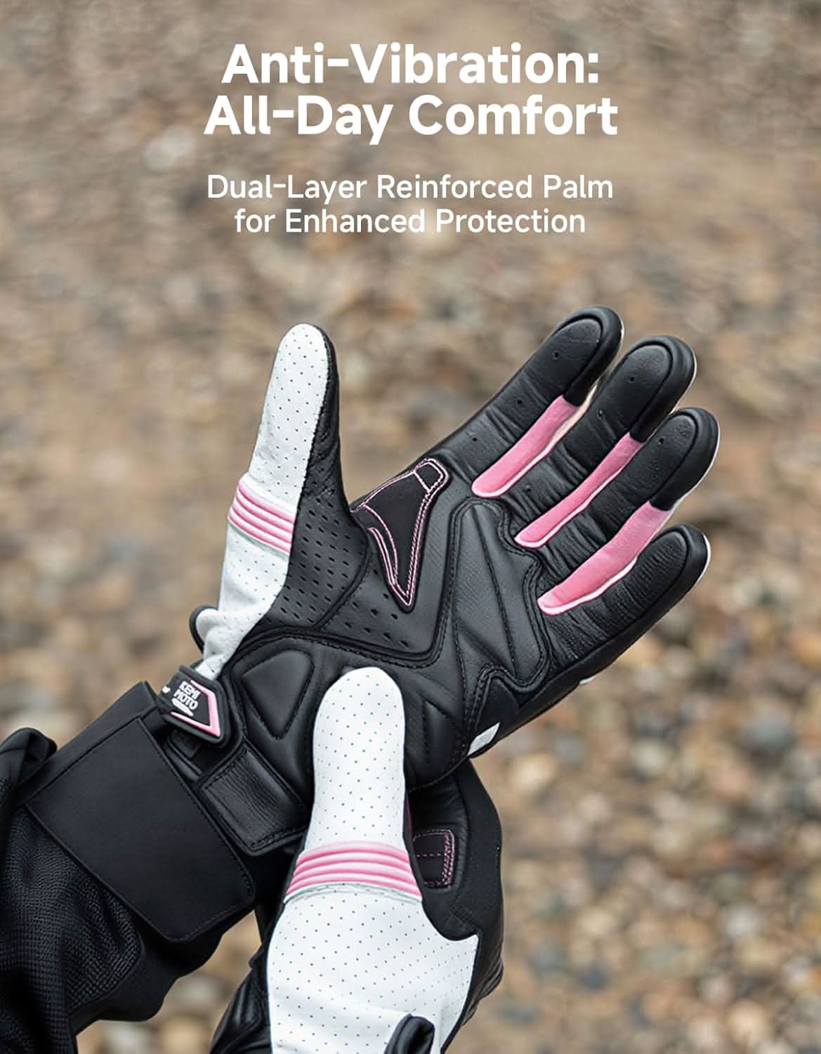 Leather Motorcycle Gloves for Women with Touchscreen