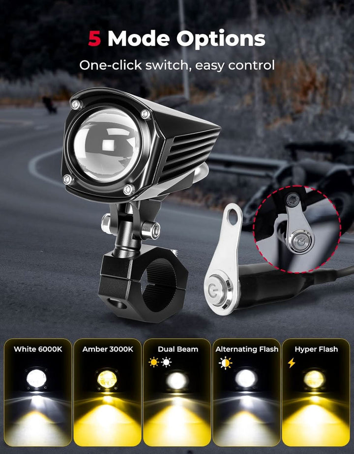 Motorcycle LED Auxiliary Spotlight 60W Dual-Color IP67
