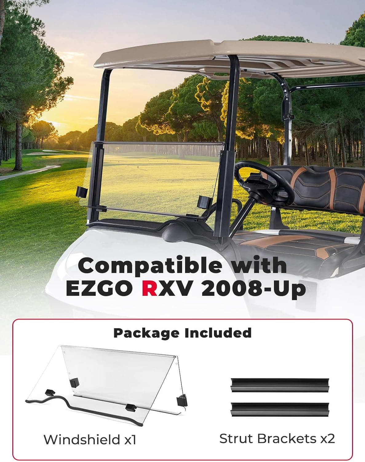 Golf Cart Windshield for EZGO RXV (2008-Up) - Kemimoto