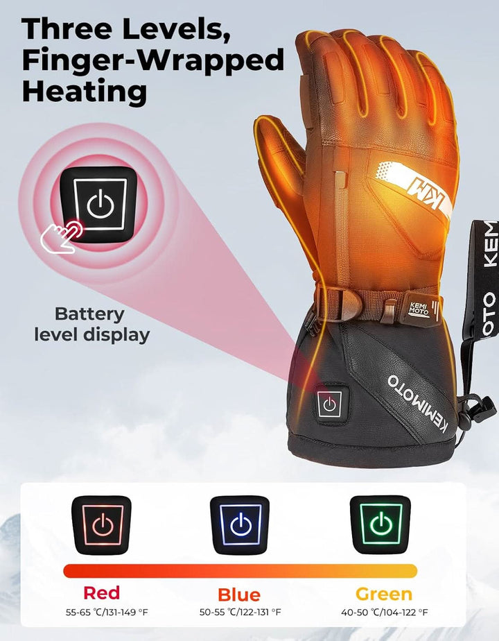EVA-Pad Heated Gloves for Unisex, Touchscreen Snowmobile Gloves for Winter - Kemimoto