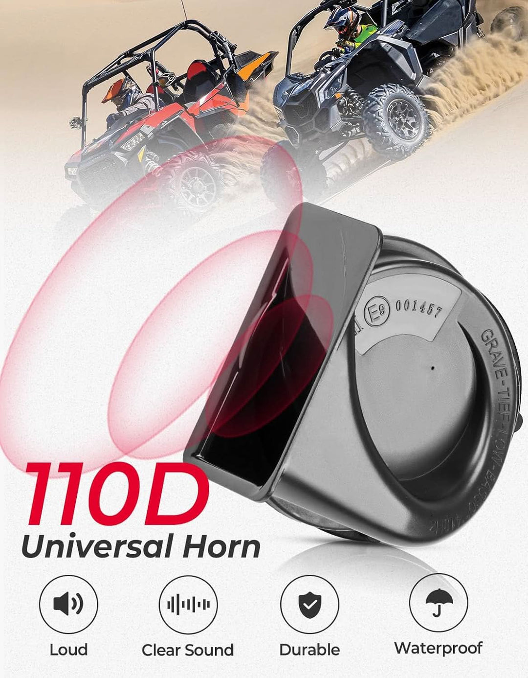 4 Amber & 4 Red Round UTV Turn Signal Light Kit with Horn & License Plate Holder for Polaris, Can-Am, Teryx, CFMOTO - Kemimoto