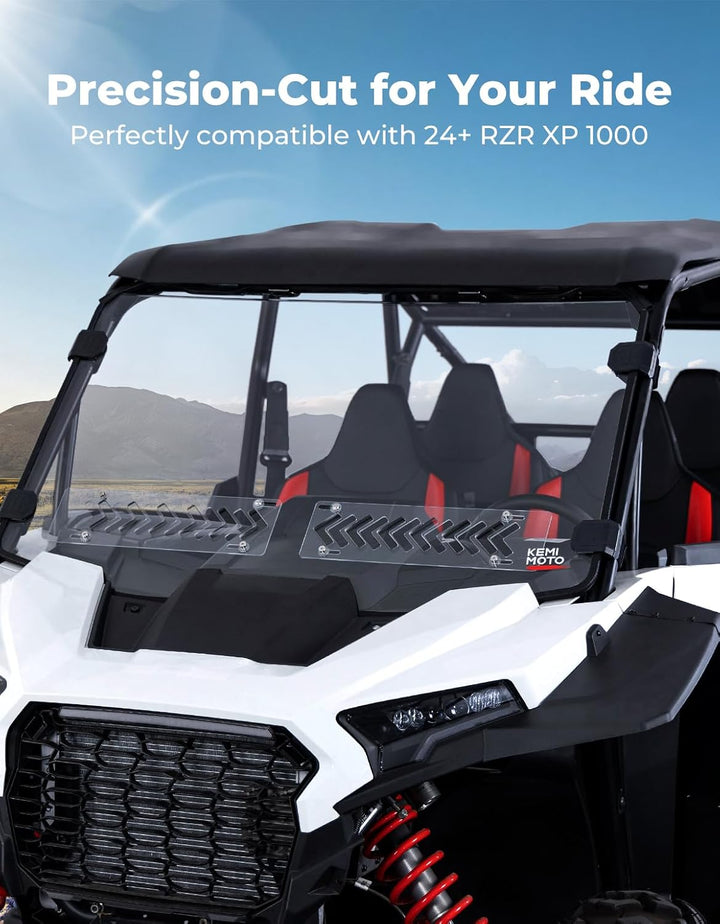 2-IN-1 Vented Windshield Pre-Installed Rubber Strip for Polaris RZR XP 1000 / RZR XP 4 1000 2024-2026 - Kemimoto
