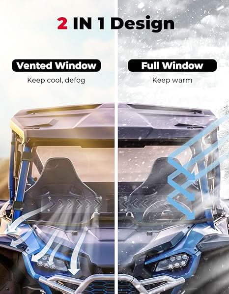 2-IN-1 UTV Front Windshield with Vents for Talon 1000X/1000R - Kemimoto