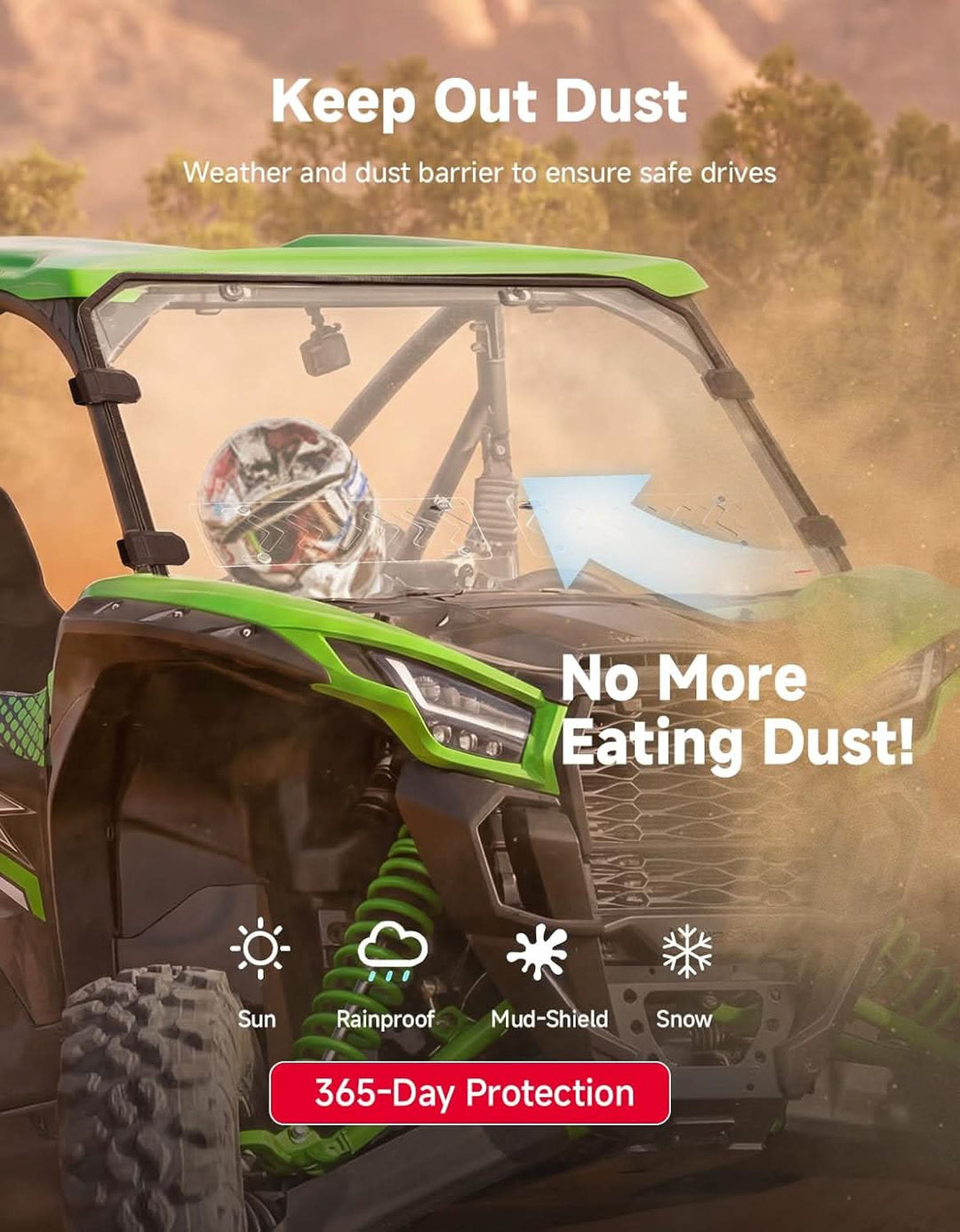 Vented Front Windshield For Kawasaki Teryx KRX 1000 - Kemimoto