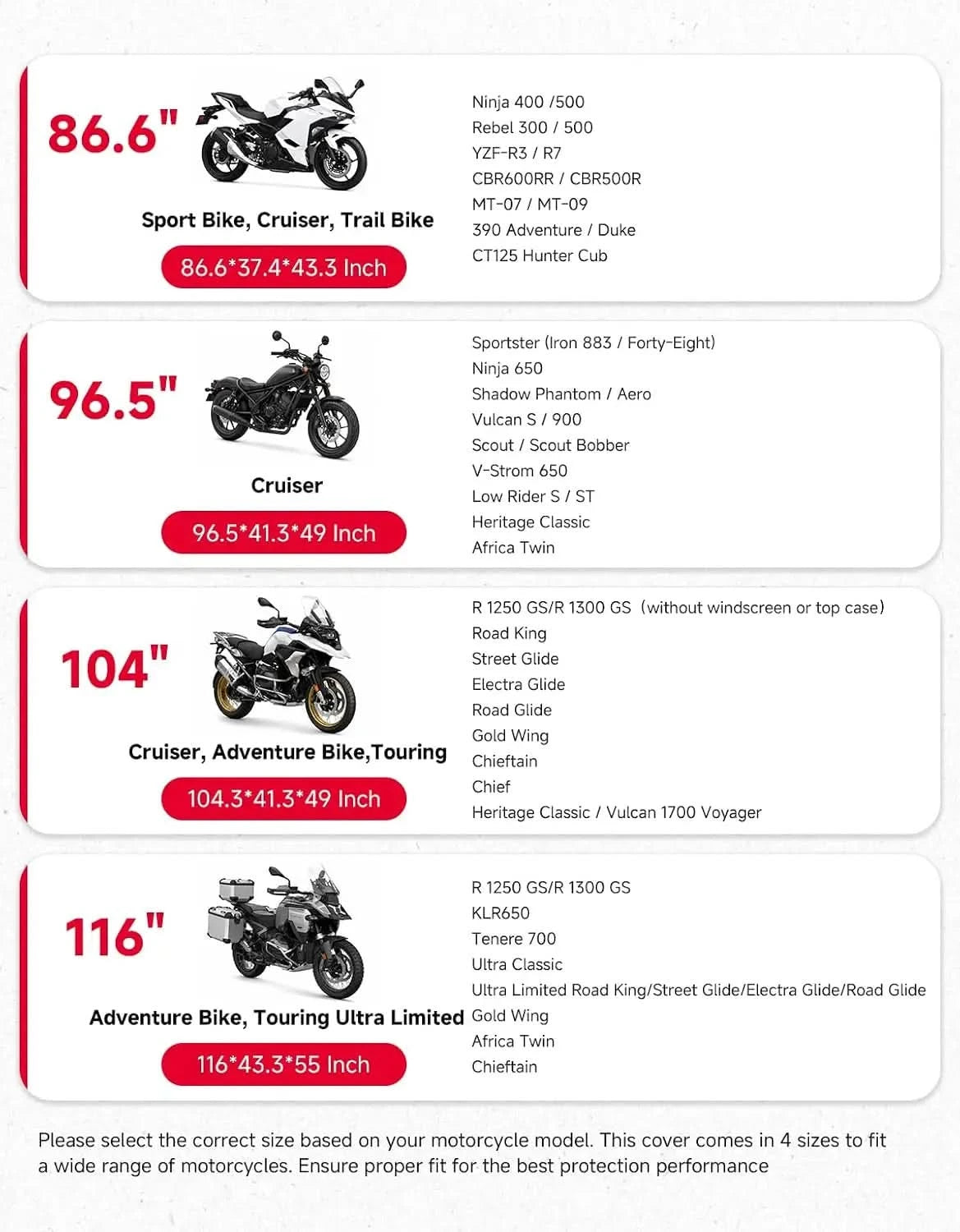 Motorcycle Cover with Lock Holes & Windproof Buckle, Reflective Strips