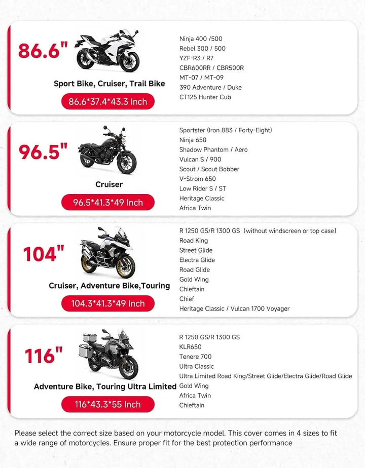 Motorcycle Cover with Lock Holes & Windproof Buckle, Reflective Strips