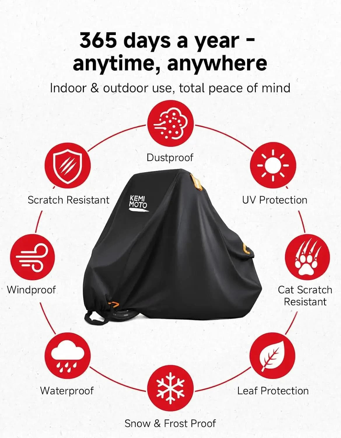 Motorcycle Cover with Lock Holes & Windproof Buckle, Reflective Strips