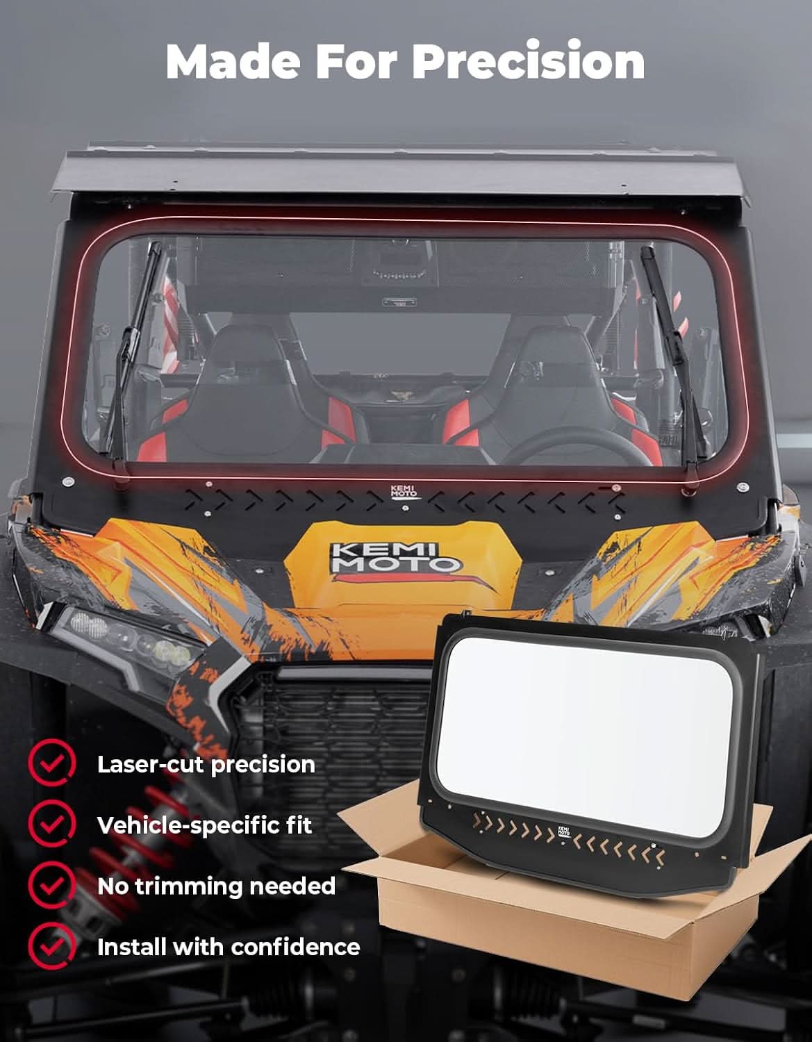 UTV Vented Front Glass Windshield with 2 Manual Wipers, Scratch-Resistant for Polaris RZR XP 1000 / XP S 1000 / XP 4 1000 2024-2026