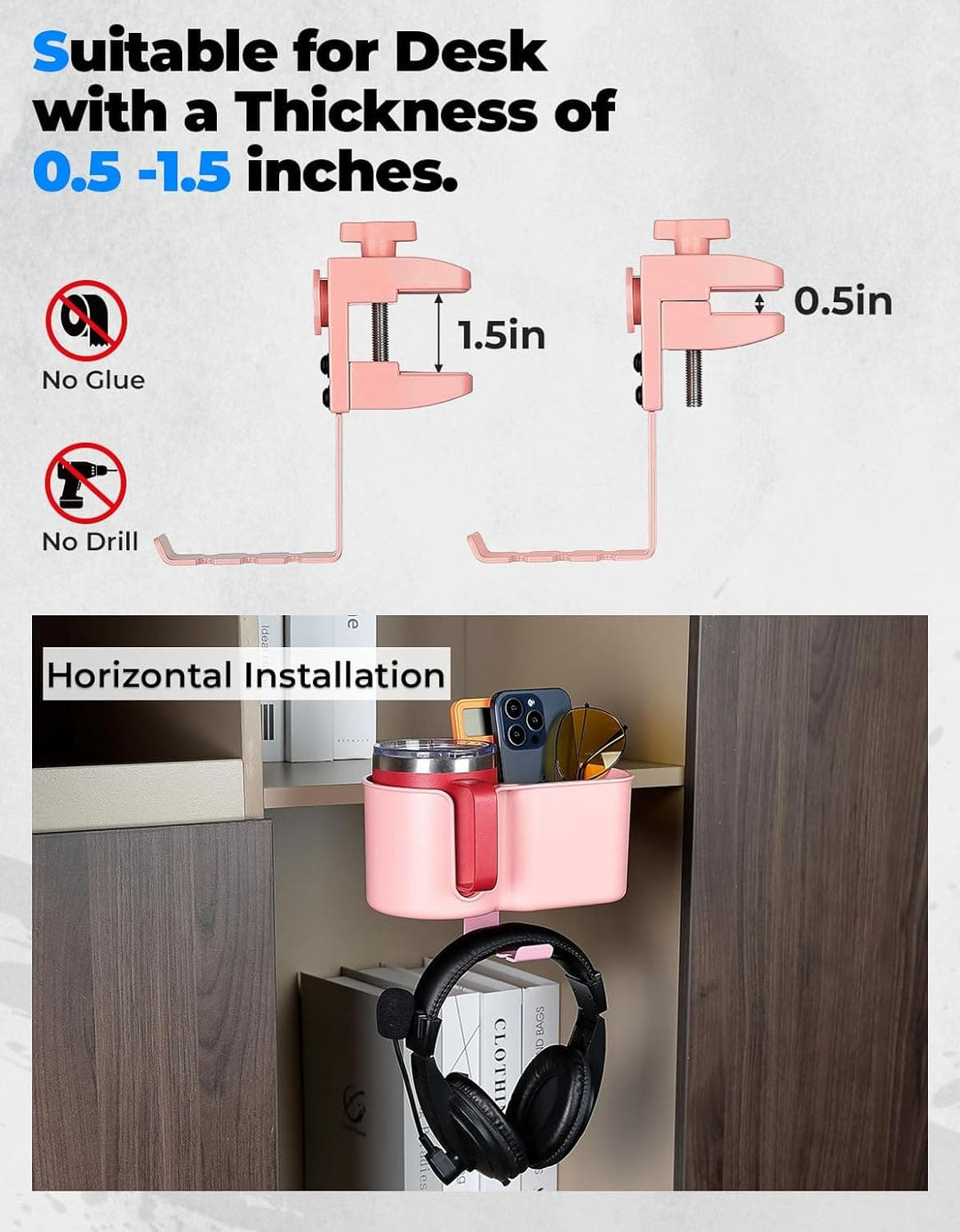 2 in 1 Desk Cup Holder for Most 18-32 oz Bottles - Kemimoto