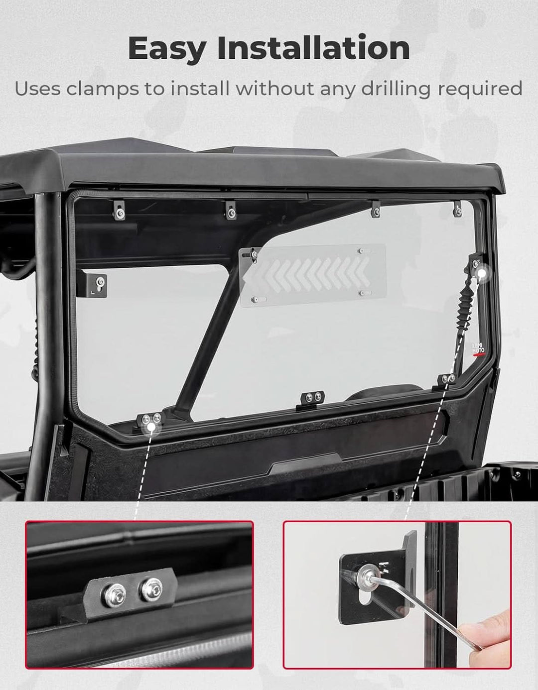 UTV Rear Windshield with VentsFor Kawasaki Ridge - Kemimoto