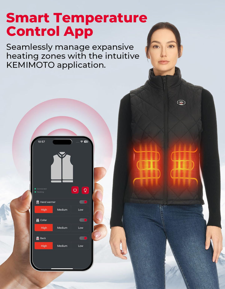 Women’s Heated Quilted Vest with APP Control & 10000mAh Battery Pack