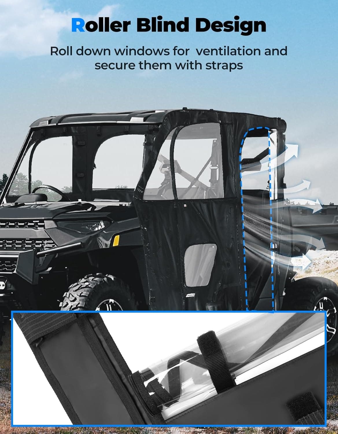 UTV Cab Enclosure for Polaris Ranger XP 1000 Crew 2019-2024 - Kemimoto