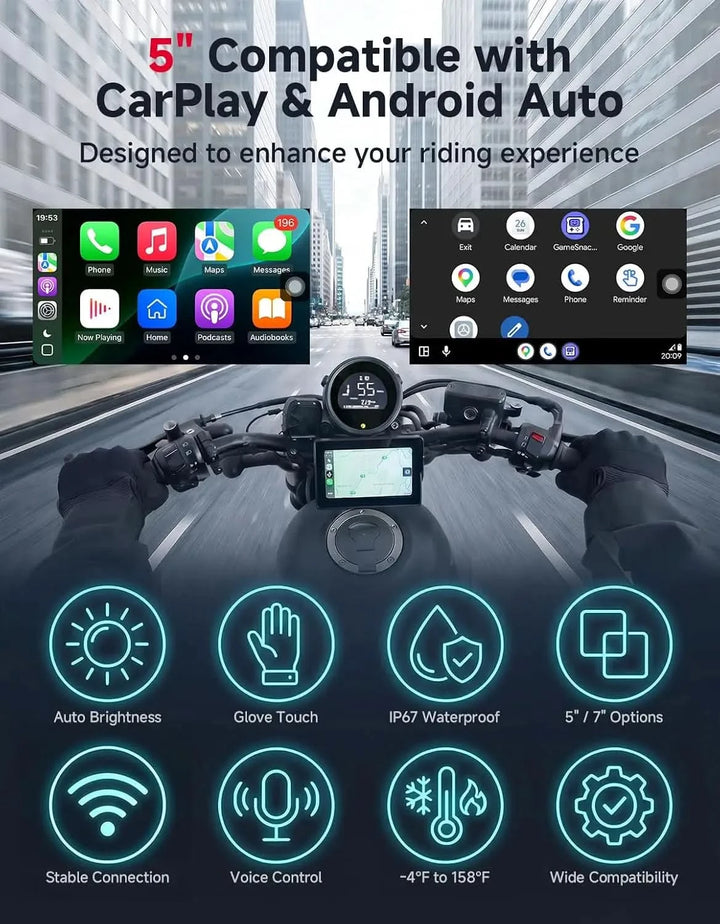 Motorcycle Screen with CarPlay & Android Auto