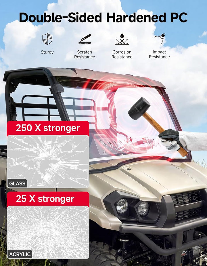 UTV Vented Front Windshield For Kawasaki Mule PRO-MX