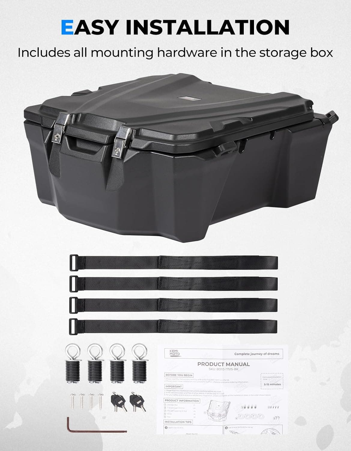 100L UTV Rear Cargo Box for Polaris RZR XP 1000 /4 (2019-2023) - Kemimoto