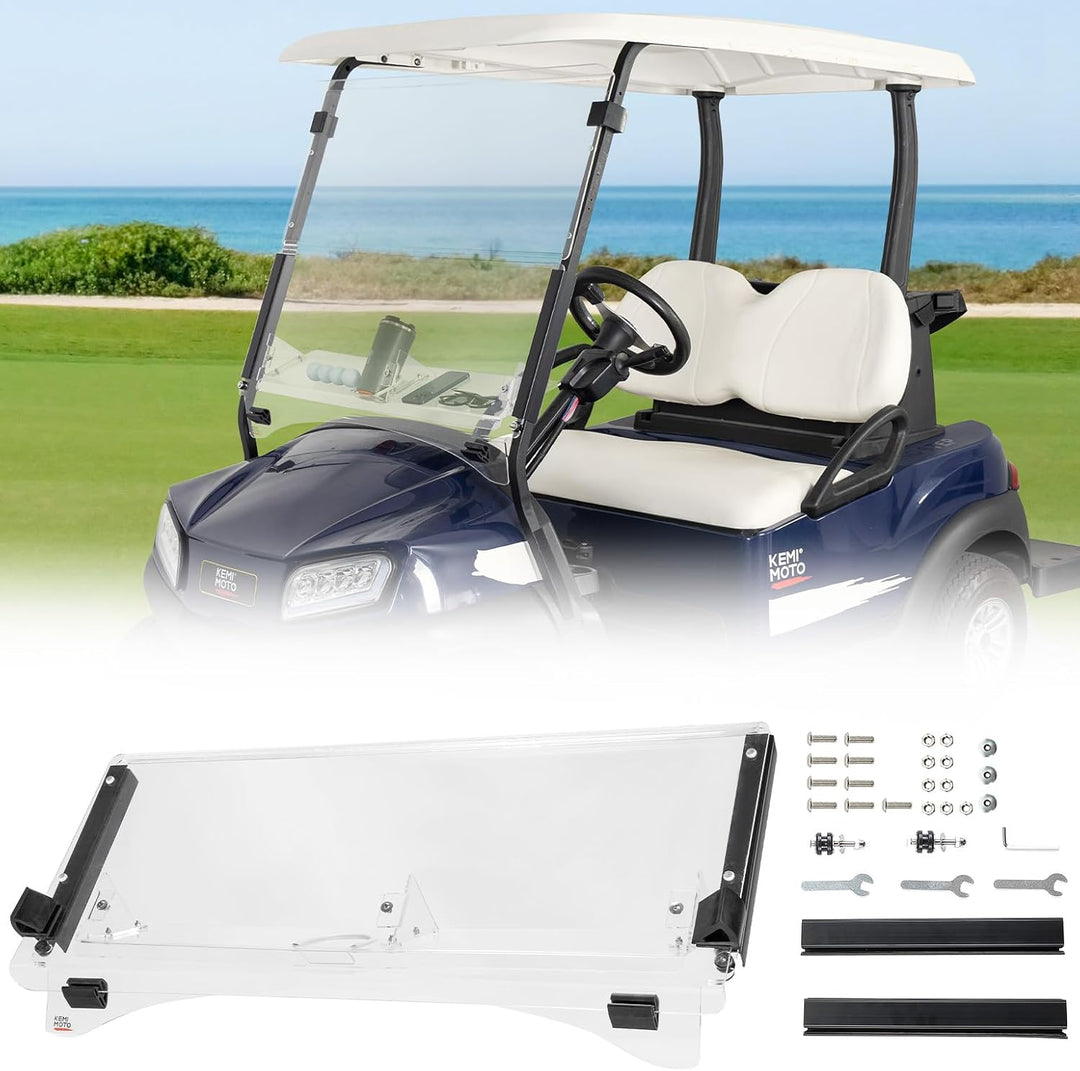 Foldable Golf Cart Windshield with Storage Basket for Club Car Precedent (2004+) - Kemimoto
