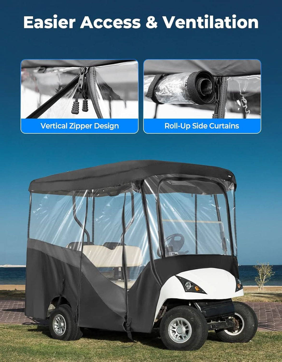 Waterproof Driving Enclosure with Clear PVC Windshield For Golf Cart - Kemimoto