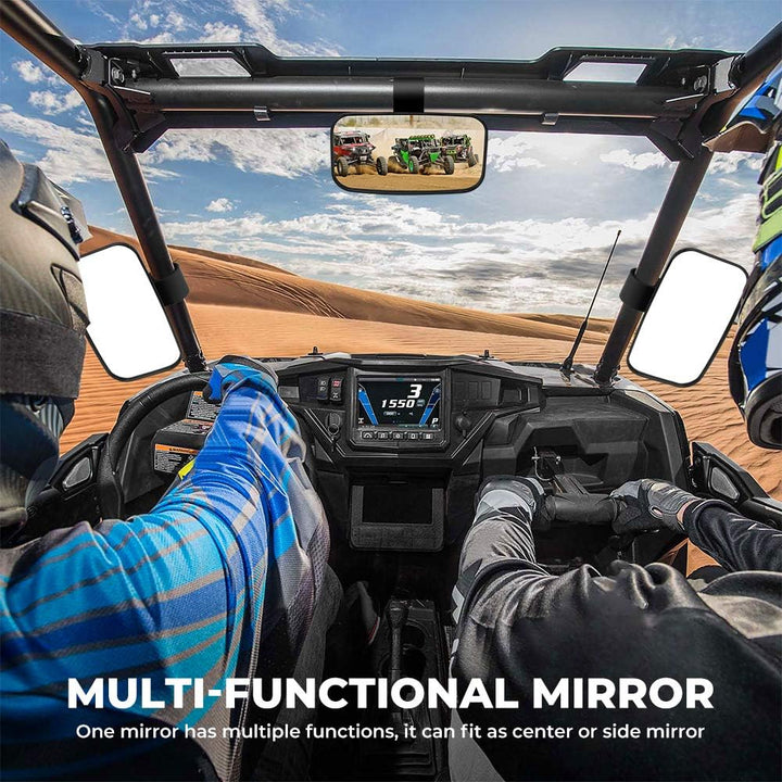 UTV Side Mirrors with Shatterproof Convex Glass for Polaris RZR Can-Am Maverick X3 Kawasaki Teryx Mule Pioneer, 1.5"-2" Roll Cage