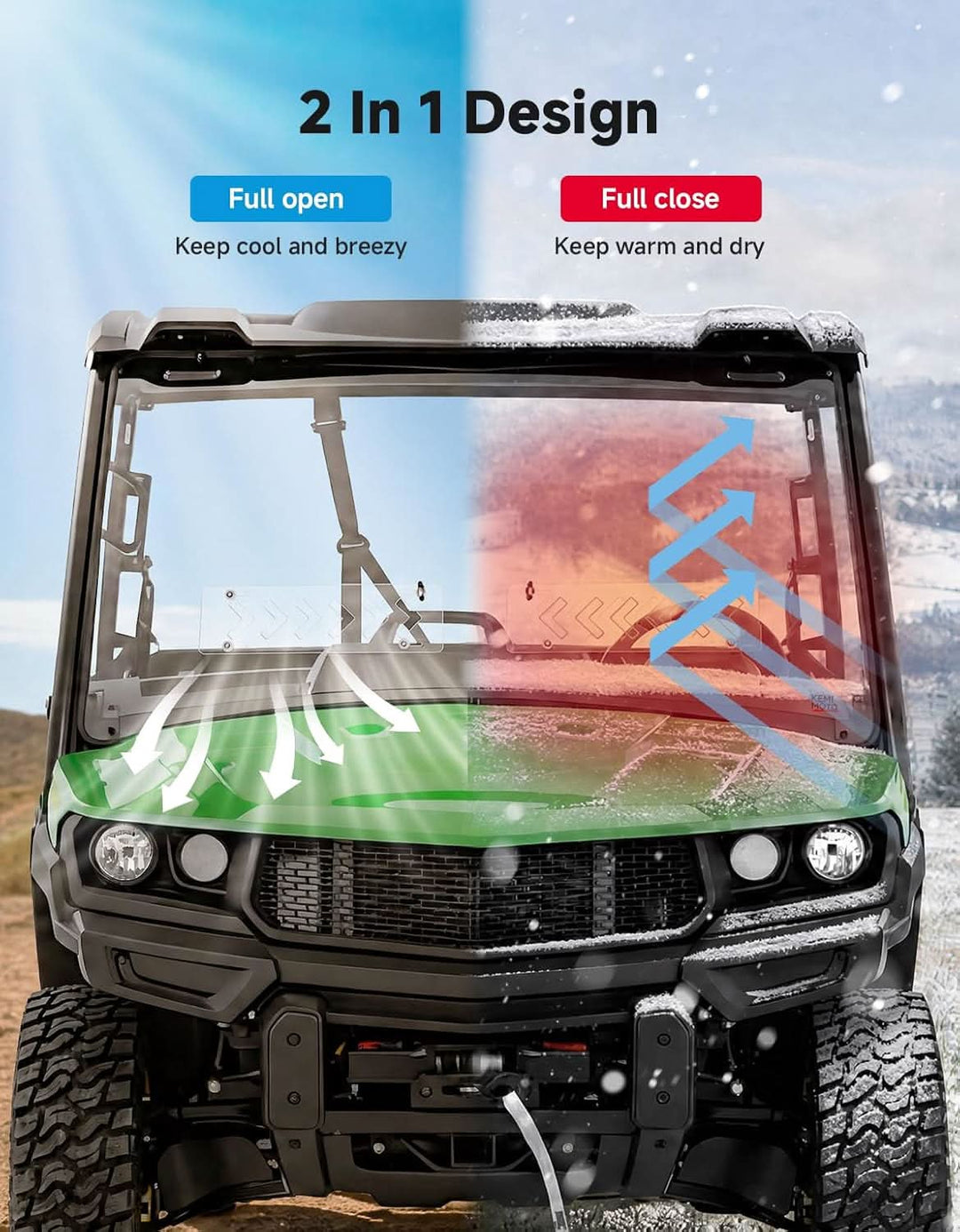 Front Vented Full Windshield, Hard-Coated for 2018+ John Deere Gator XUV 835E/M & 865E/M