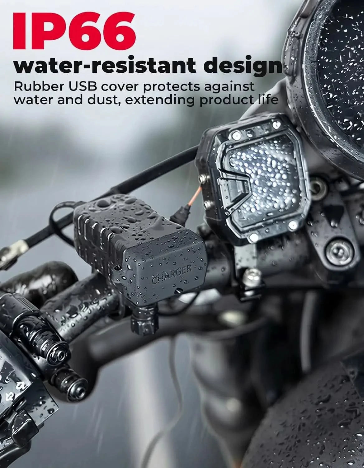 USB Charger for Motorcycle with USB-C & USB-A