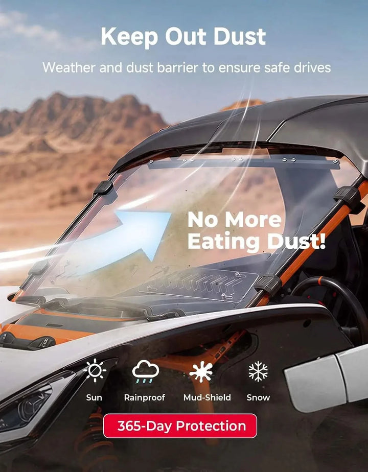 UTV 2 in 1 Vent Windshield, Ultra-Clear Shatter-Resistant for Segway Villain 2024+