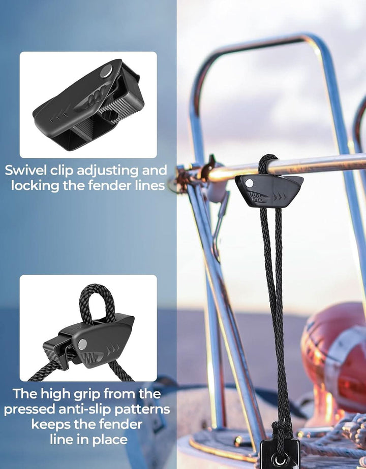 Shark-Shaped Boat Fender Clips for Quick Release Bumper Adjustment, 2/4-Pack - Kemimoto