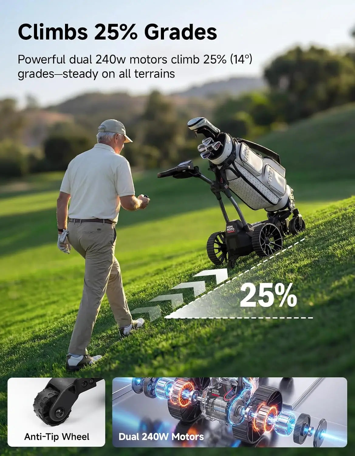 KEMIMOTO ApexR Electric Golf Push Cart with Remote Control, 36 Hole