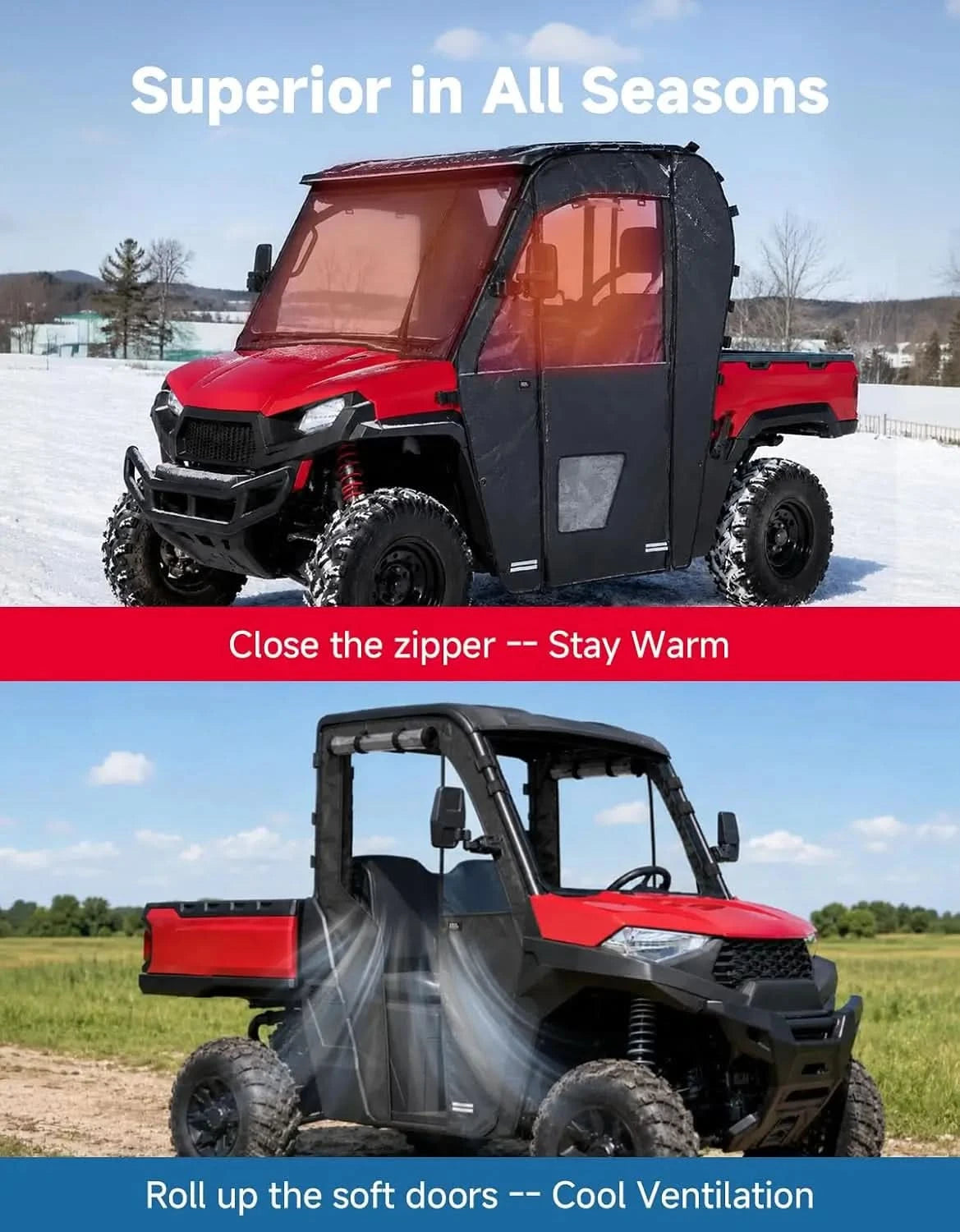 UTV Soft Cab Enclosure Doors with YKK Zipper for Polaris Ranger 570 Full Size / 800 XP