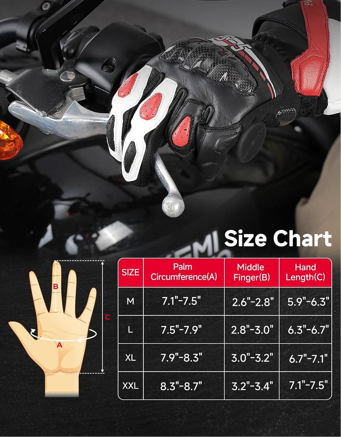 Leather Motorcycle Gloves for Men with Touchscreen