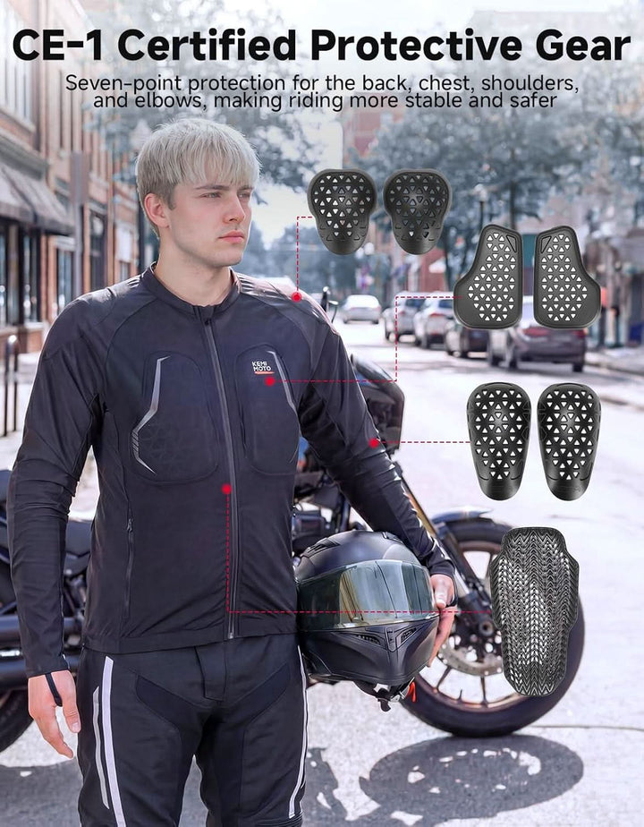Motorcycle Mesh Armored Shirt with CE1 Certified Protective For Men - Kemimoto