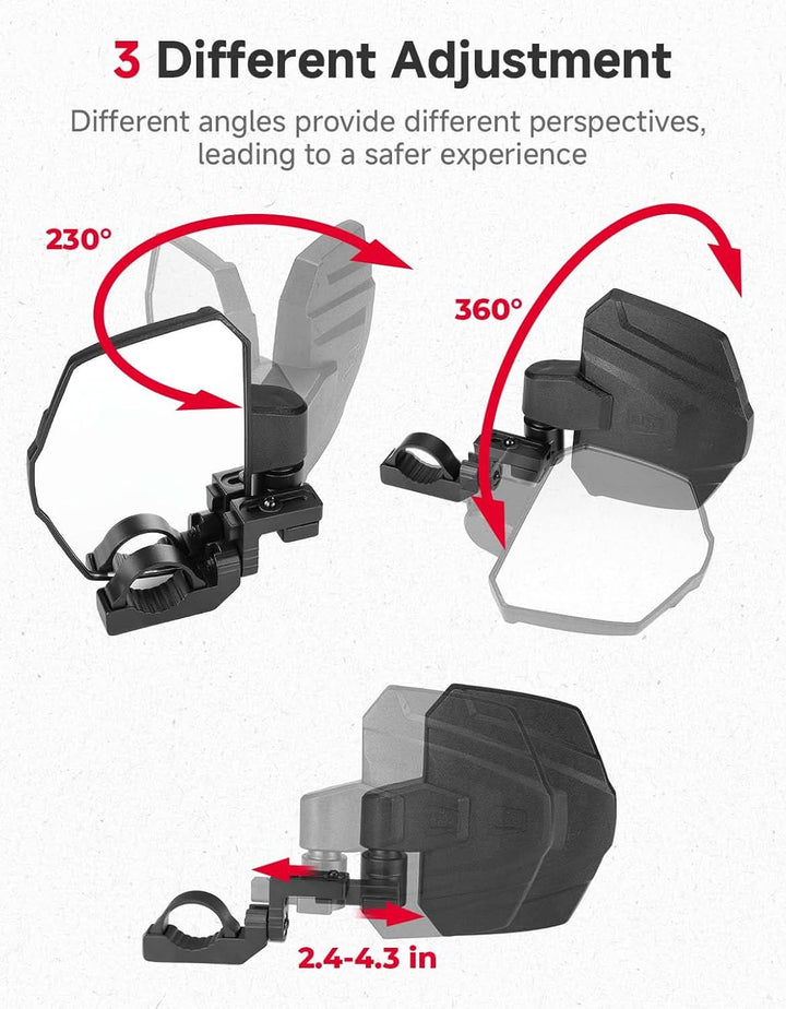 3 in 1 Large Side Mirrors Fit in 1.65-2" Roll-Bar For RZR|X3|Pioneer|Uforce - Kemimoto