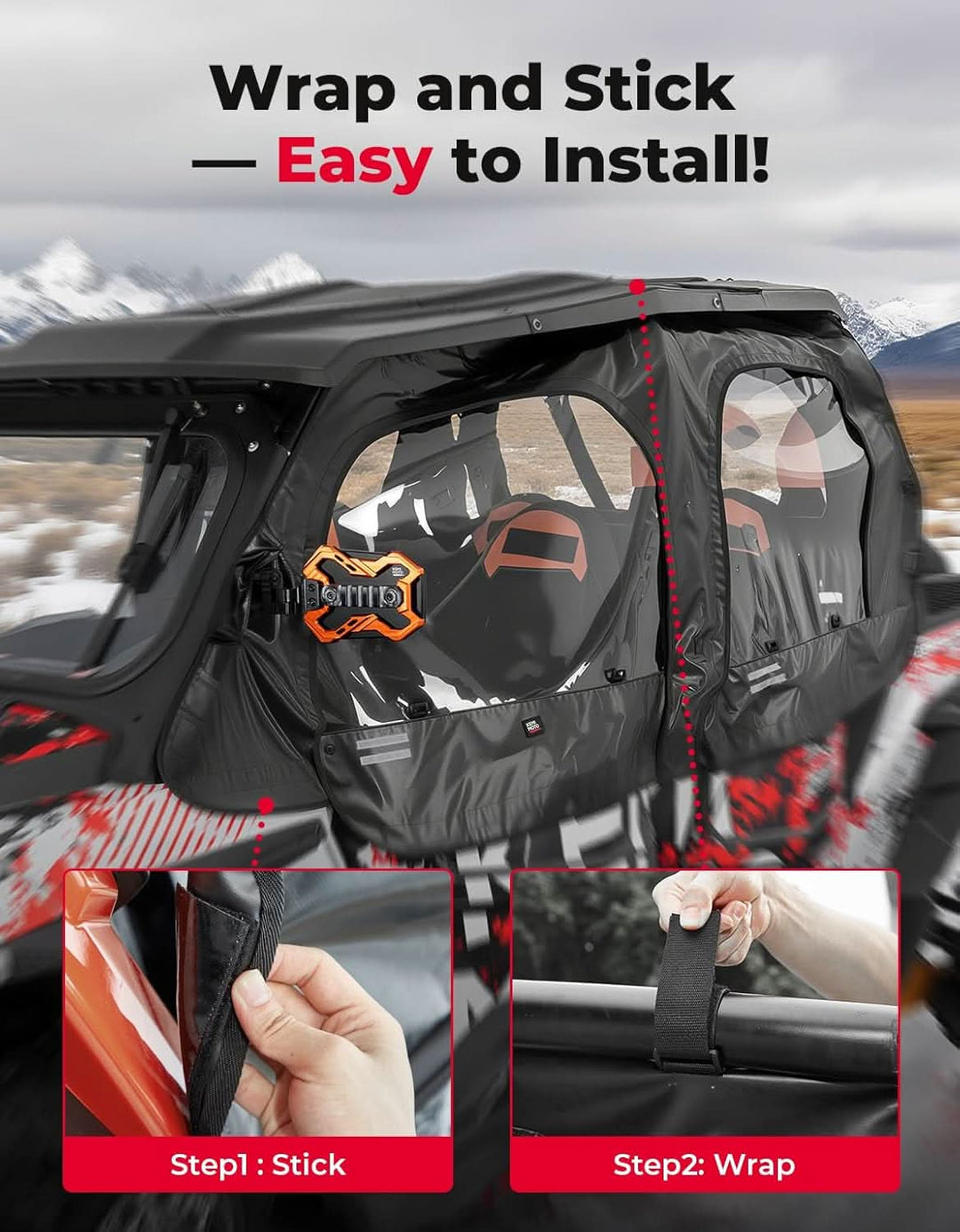 Upper Doors Cab Enclosure with 2 Dome Lights for Polaris RZR XP 4 1000 2014-2023 - Kemimoto