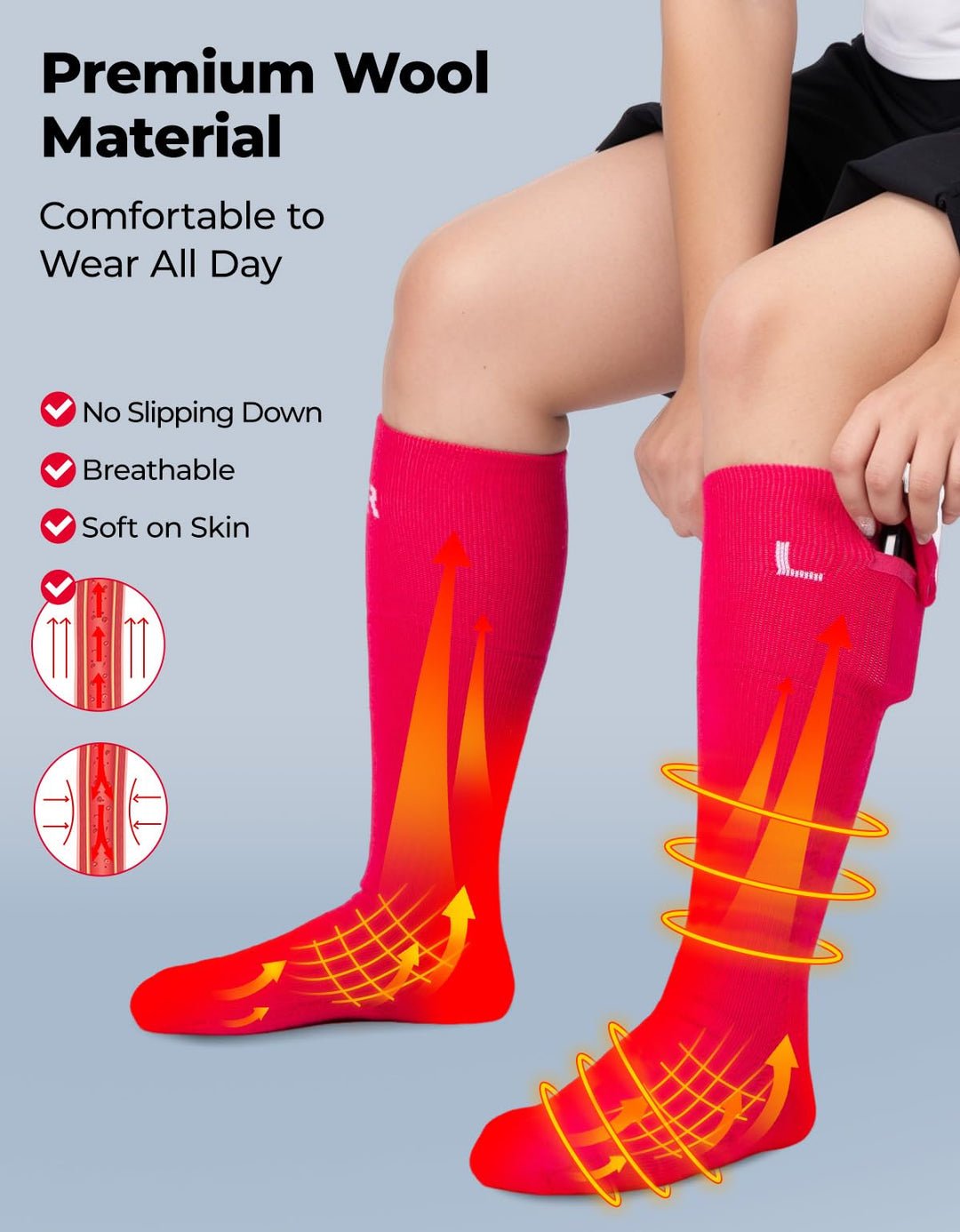 Men’s Heated Wool Socks APP Control Toe Warmers with 5000mAh Battery