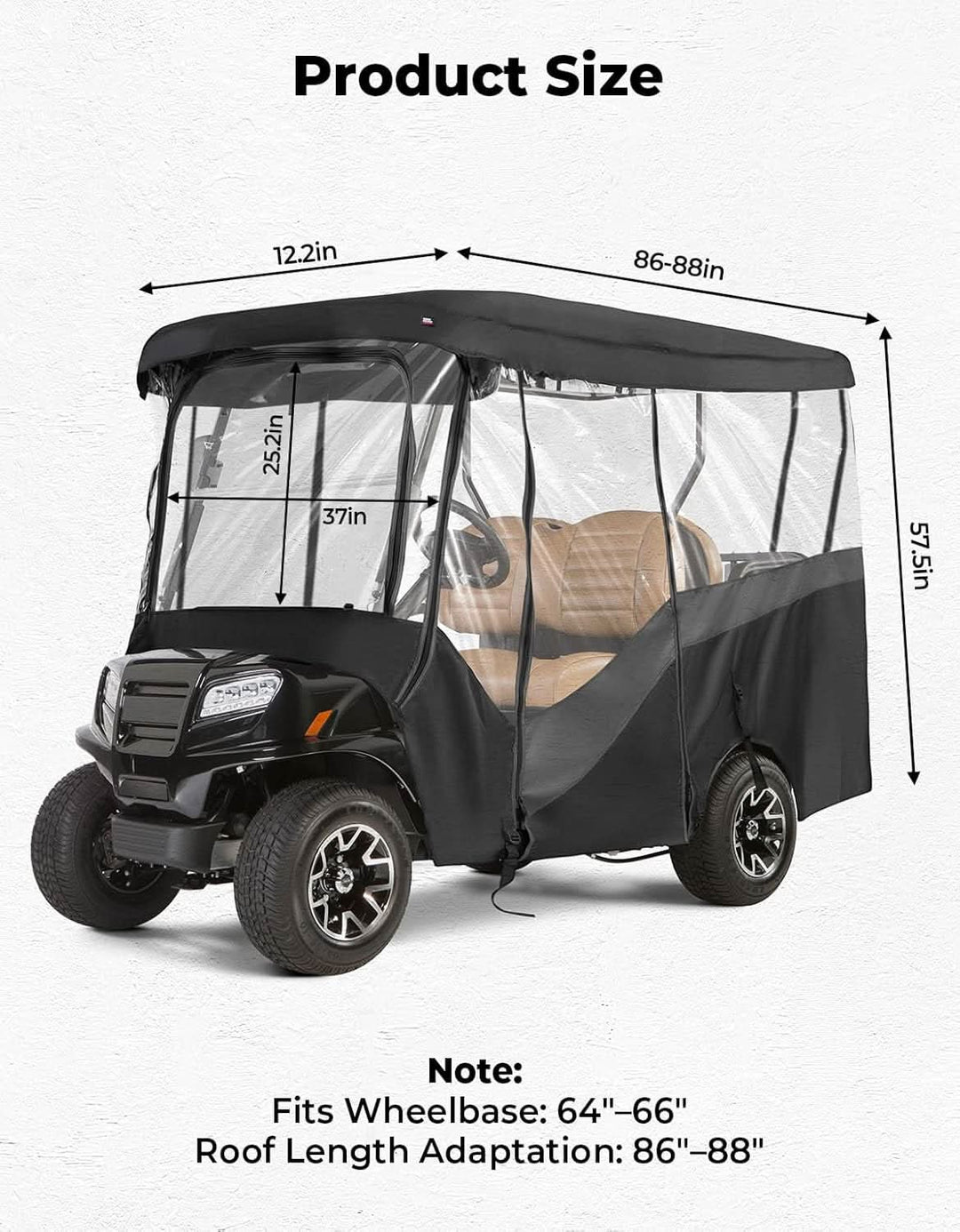 Waterproof Driving Enclosure with Clear PVC Windshield For Golf Cart - Kemimoto
