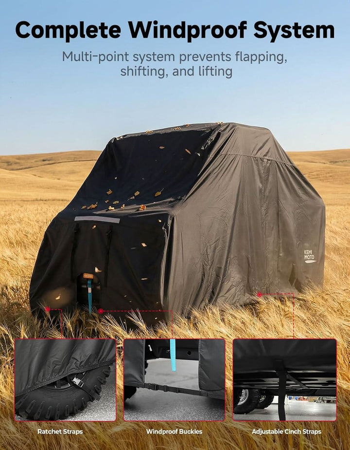UTV 4-Seater Trailerable Cover for Can-Am Defender Maverick R Polaris RZR Ranger, 148" x 69" x 71" - Kemimoto