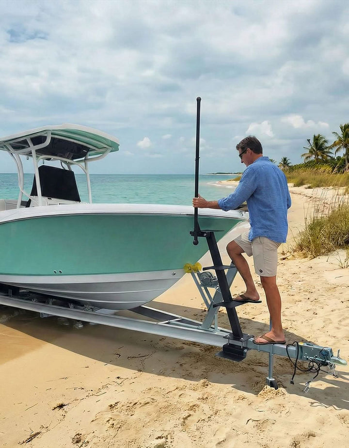 Boat Trailer 4-Step Boarding Ladder with Handrail for Bass Boat Pontoon and Aluminum Trailers - Kemimoto