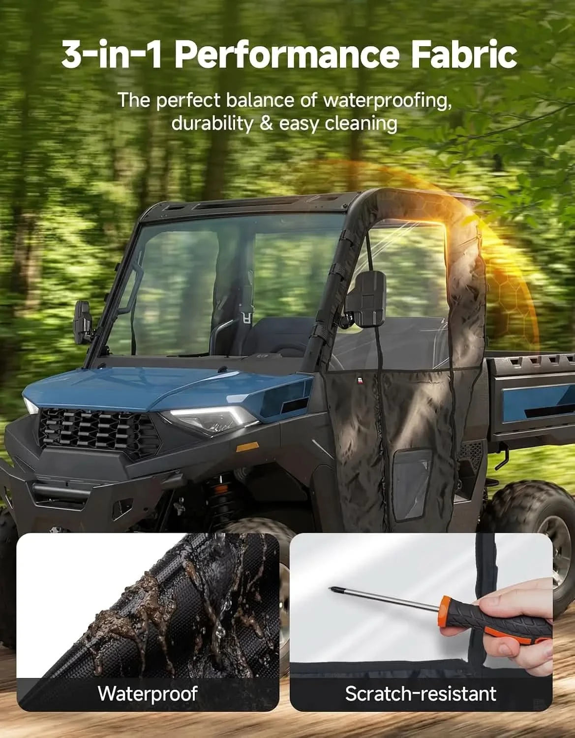 UTV Soft Cab Enclosure Doors with YKK Zipper, Tear-Resistant Water-Resistant for Polaris Ranger SP 570 2022-2026, 2 Door