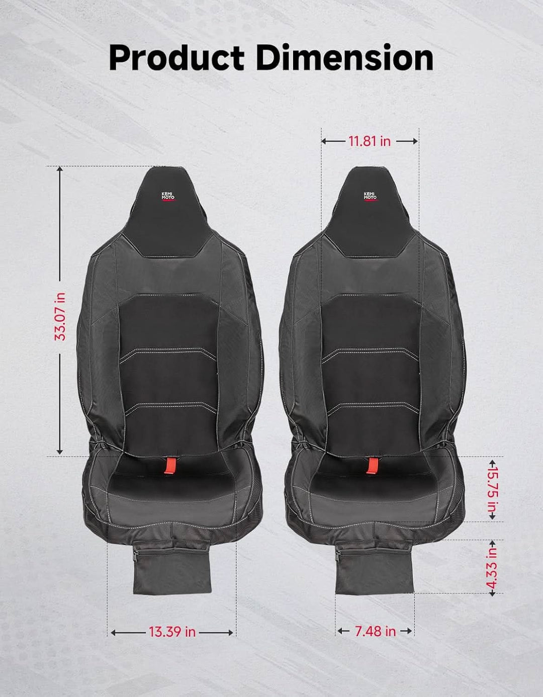 Seat Covers with Pocket for Polaris RZR XP 1000/XP 4 1000, 1680D Oxford Fabric, 2 Pack - Kemimoto