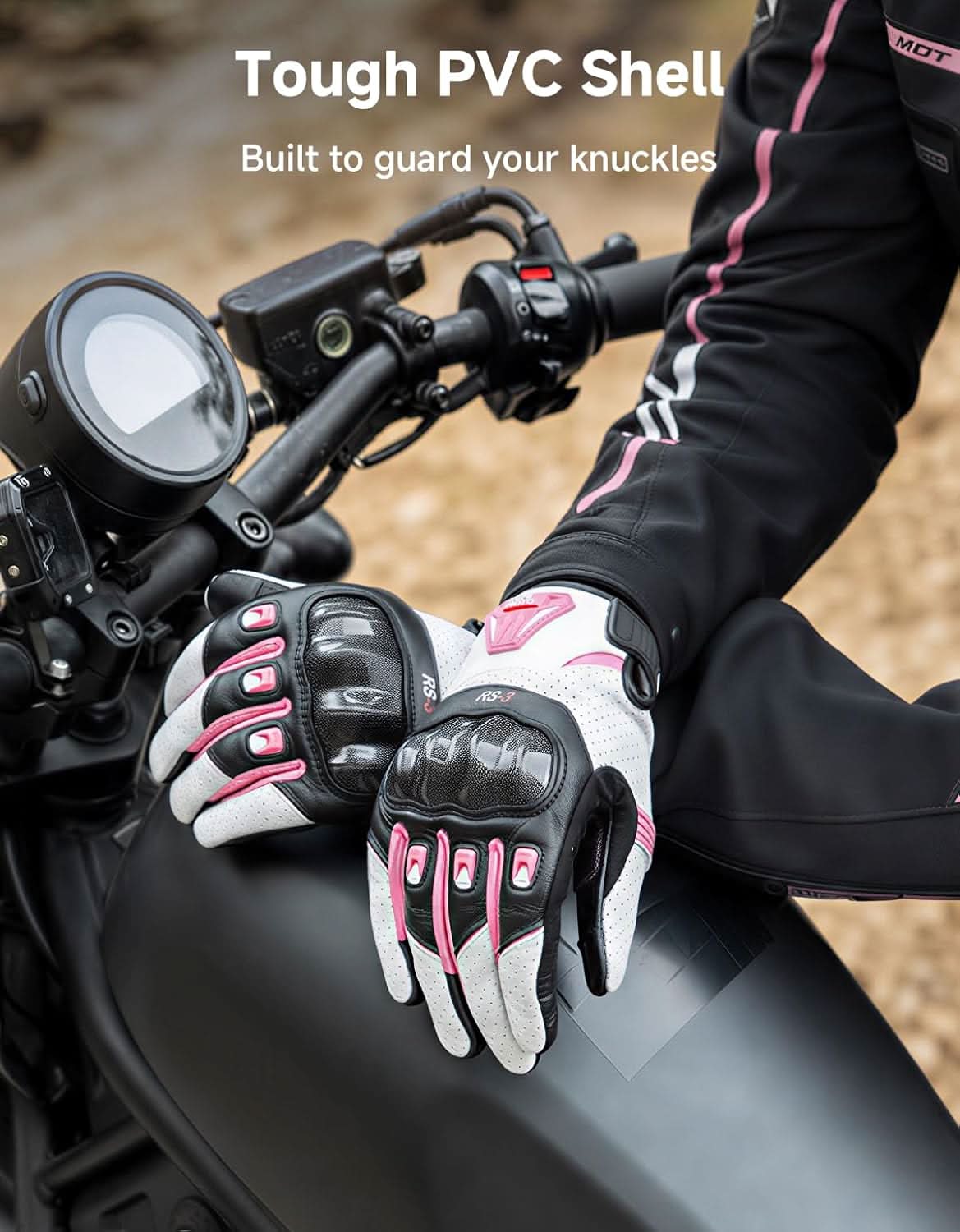 Leather Motorcycle Gloves for Women with Touchscreen
