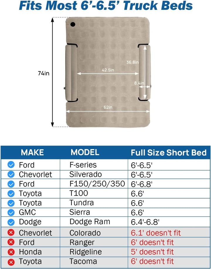 JOYTUTUS Truck Bed Air Mattress for 6-6.5Ft - Kemimoto