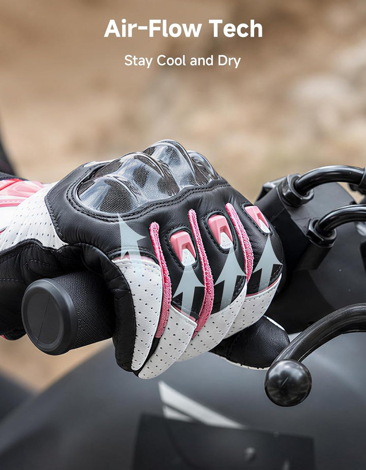 Leather Motorcycle Gloves for Women with Touchscreen