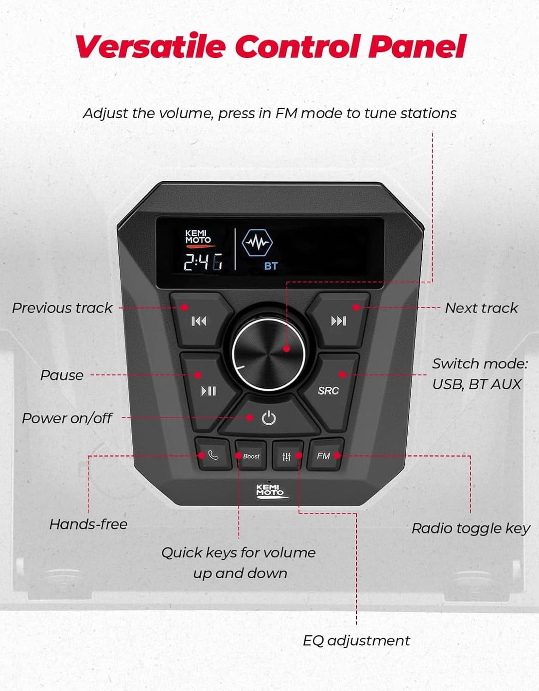 UTV 3-Speaker Audio Kit For Ranger 1000|1000 XP 1000|XP Crew - Kemimoto