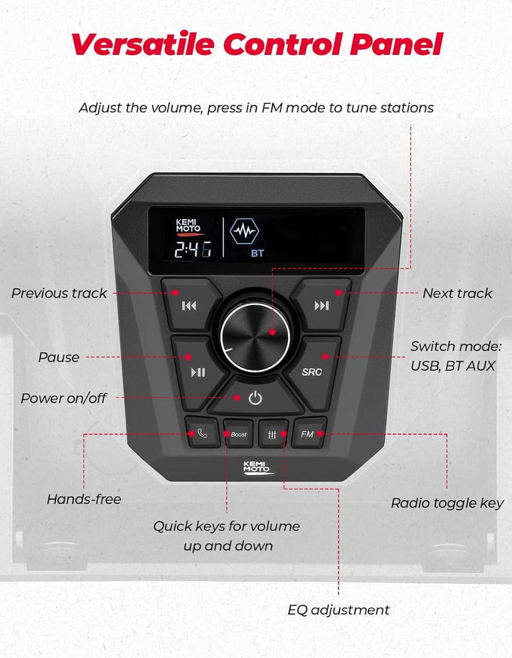 UTV 3-Speaker Audio Kit For Ranger 1000|1000 XP 1000|XP Crew - Kemimoto