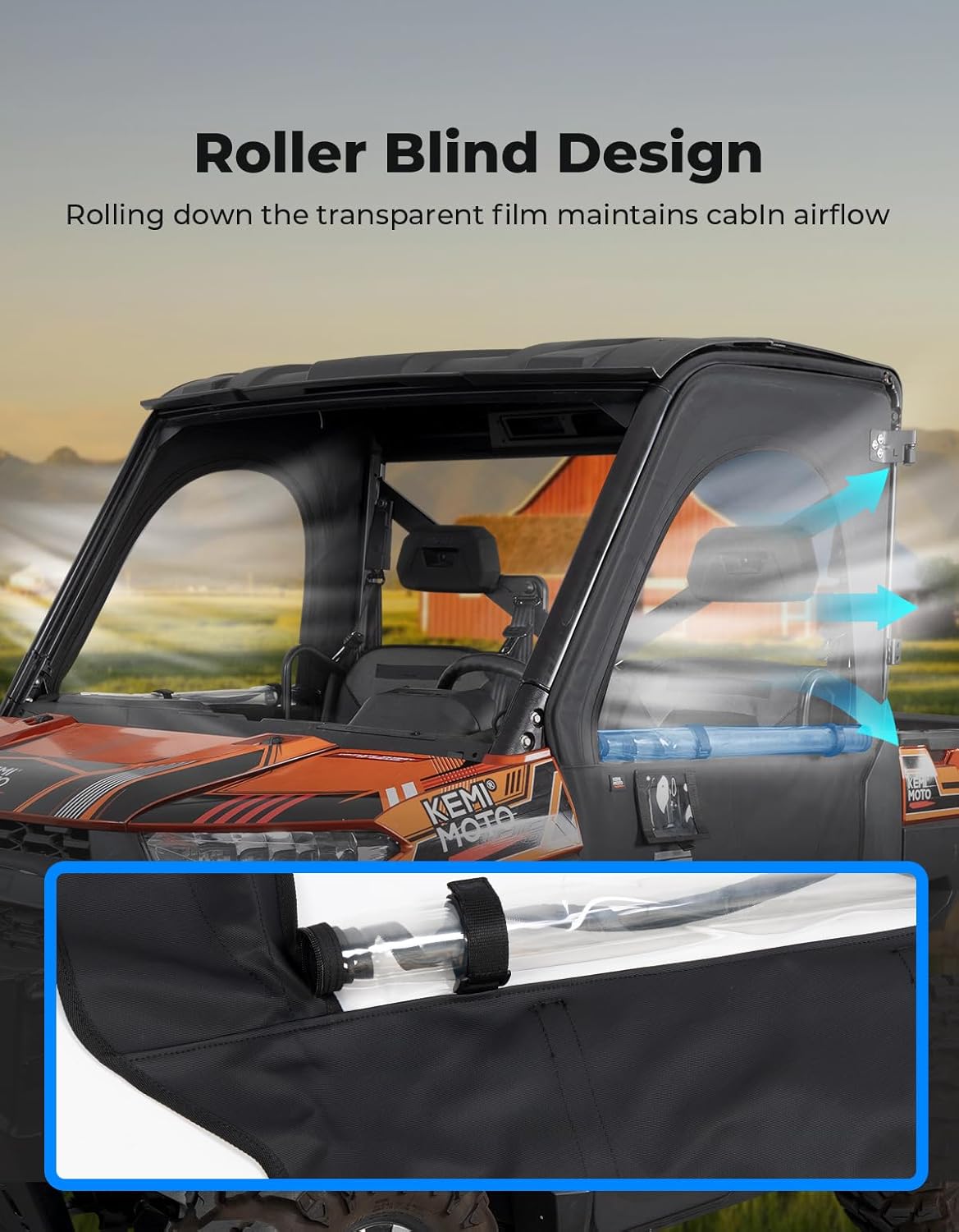 Upper Doors with Steel Frame for Polaris Ranger 1000/ XP 1000 2020-2025 - Kemimoto