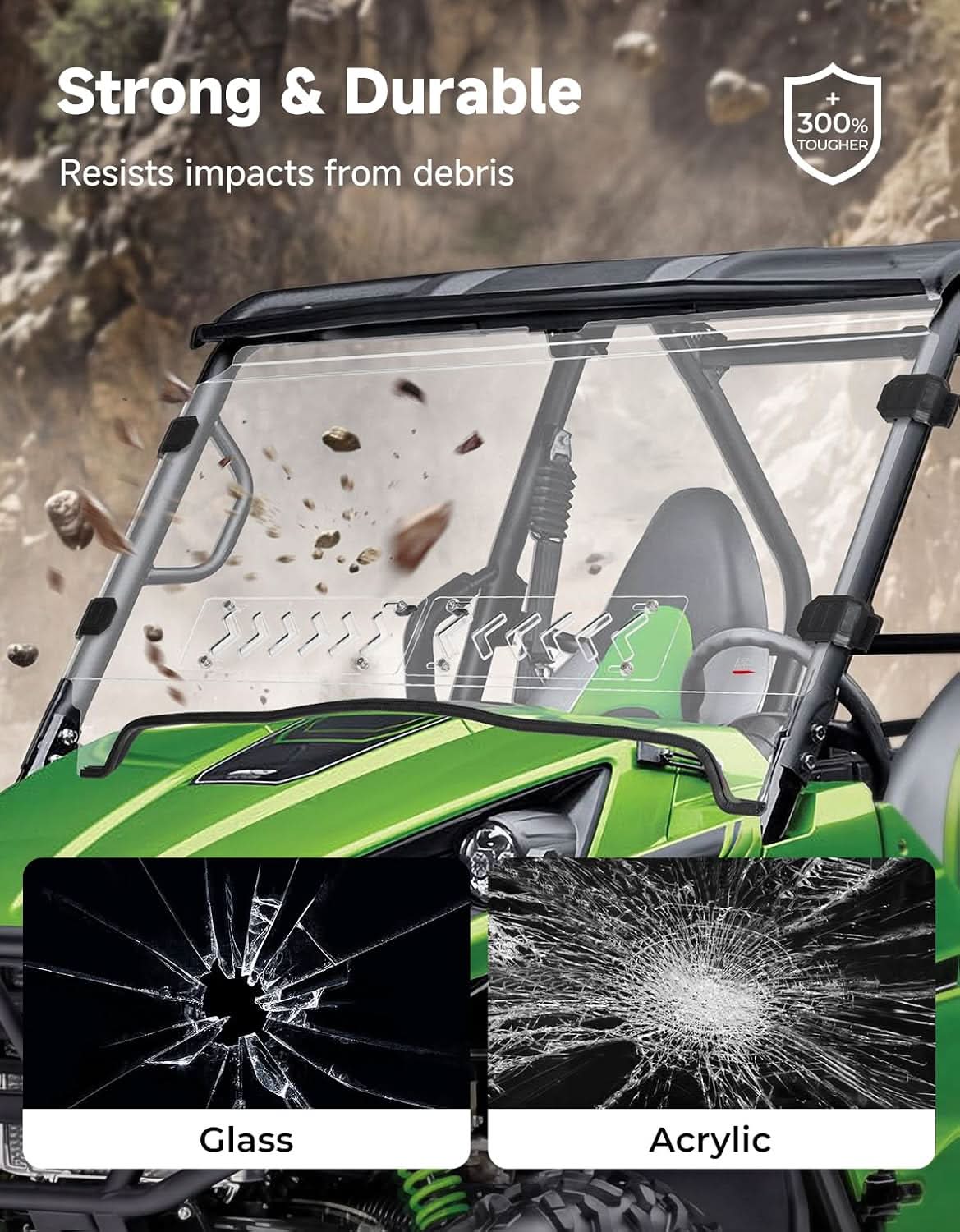 UTV Vented Front Windshield For Kawasaki Teryx 2012-2015