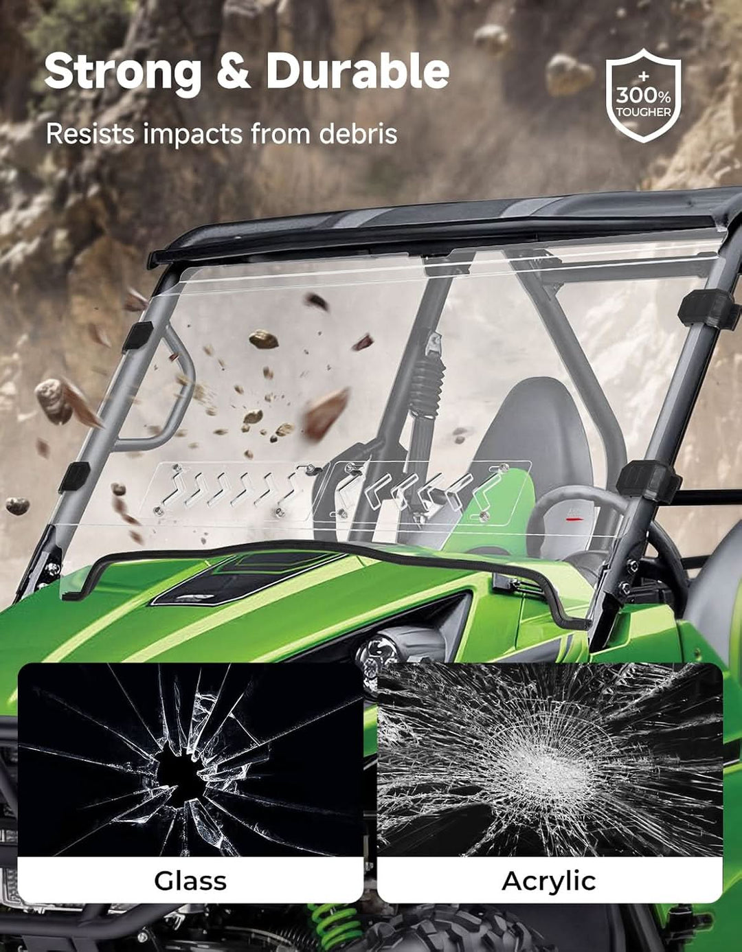 UTV Vented Front Windshield For Kawasaki Teryx 2012-2015