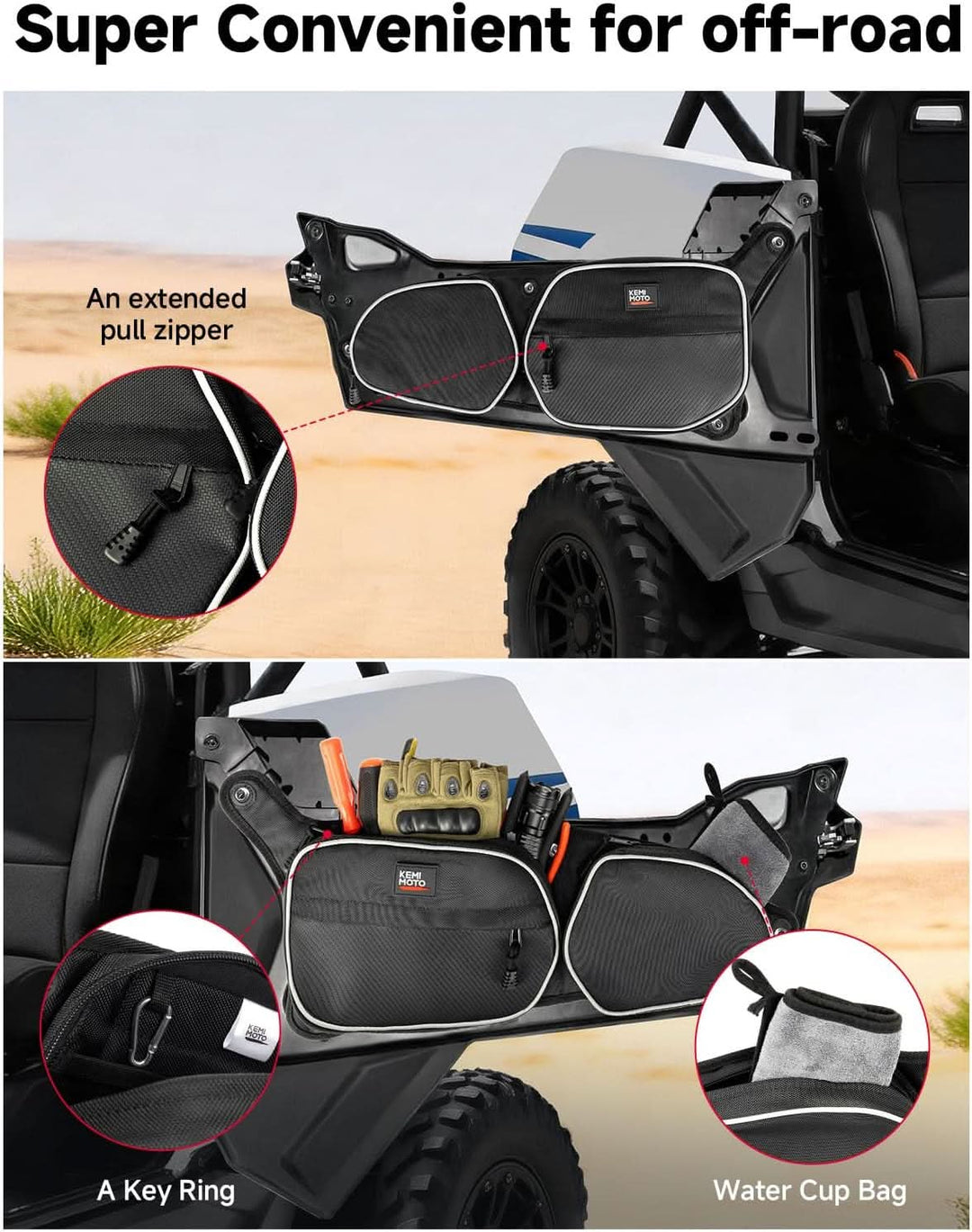 Front Door Storage Bags with Knee Pads for Polaris RZR 900 Trail & RZR 900 S, 2-Pack