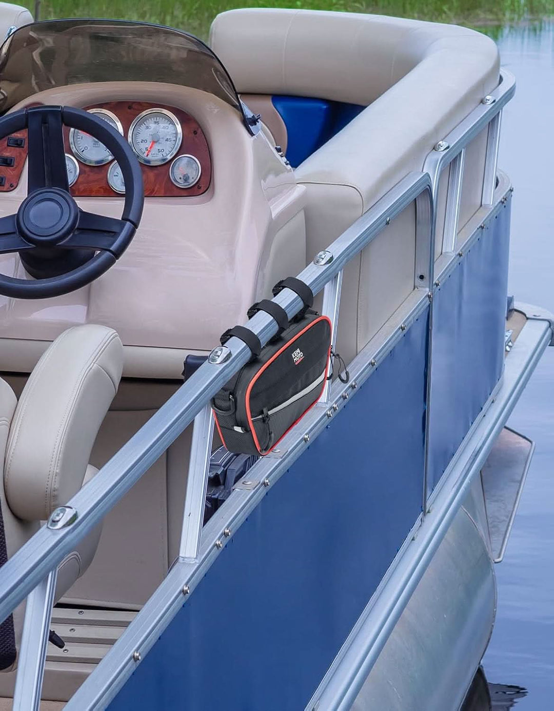 UTV Roll Cage Storage Bag for UTV, ATV, Golf Cart, Bike, 11" x 5", Black & Red - Kemimoto